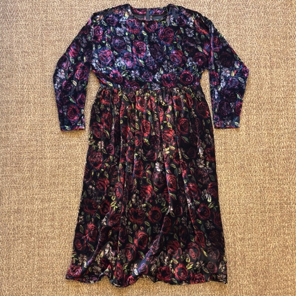 Vintage Handmade Velvet Floral Maxi Dress - Picture 1 of 13